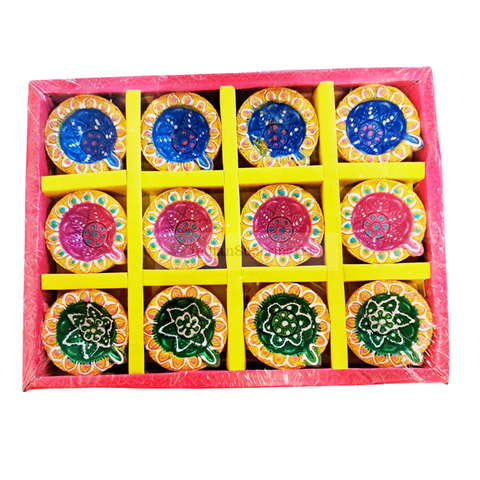 Colourful Clay Diwali Diya - Pack of 12