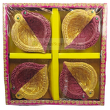 Random Design Clay Mitti Diya - Set of 4
