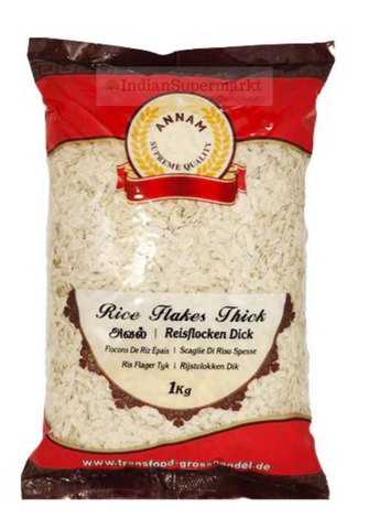 Annam Poha Rice Flakes White Thick 1Kg - indiansupermarkt