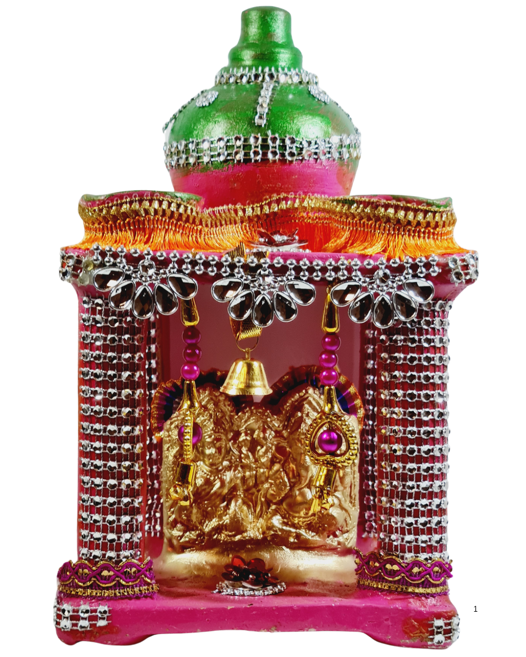 Royal Pink & Gold Lakshmi Ganesh Saraswati Hatri – Decorative Pooja Mandir