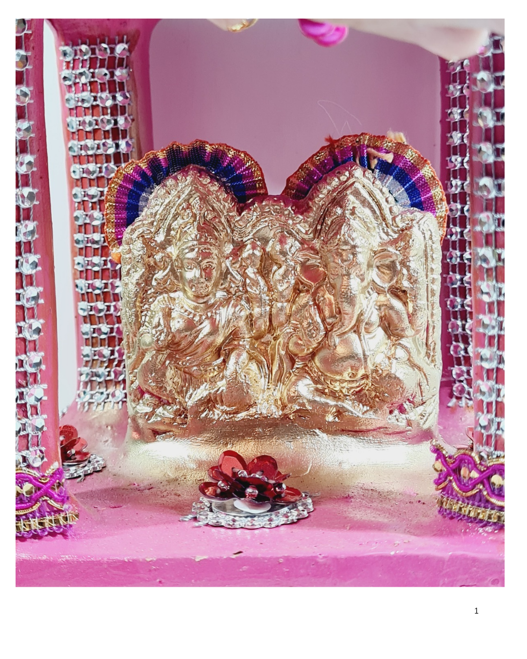 Royal Pink & Gold Lakshmi Ganesh Saraswati Hatri – Decorative Pooja Mandir