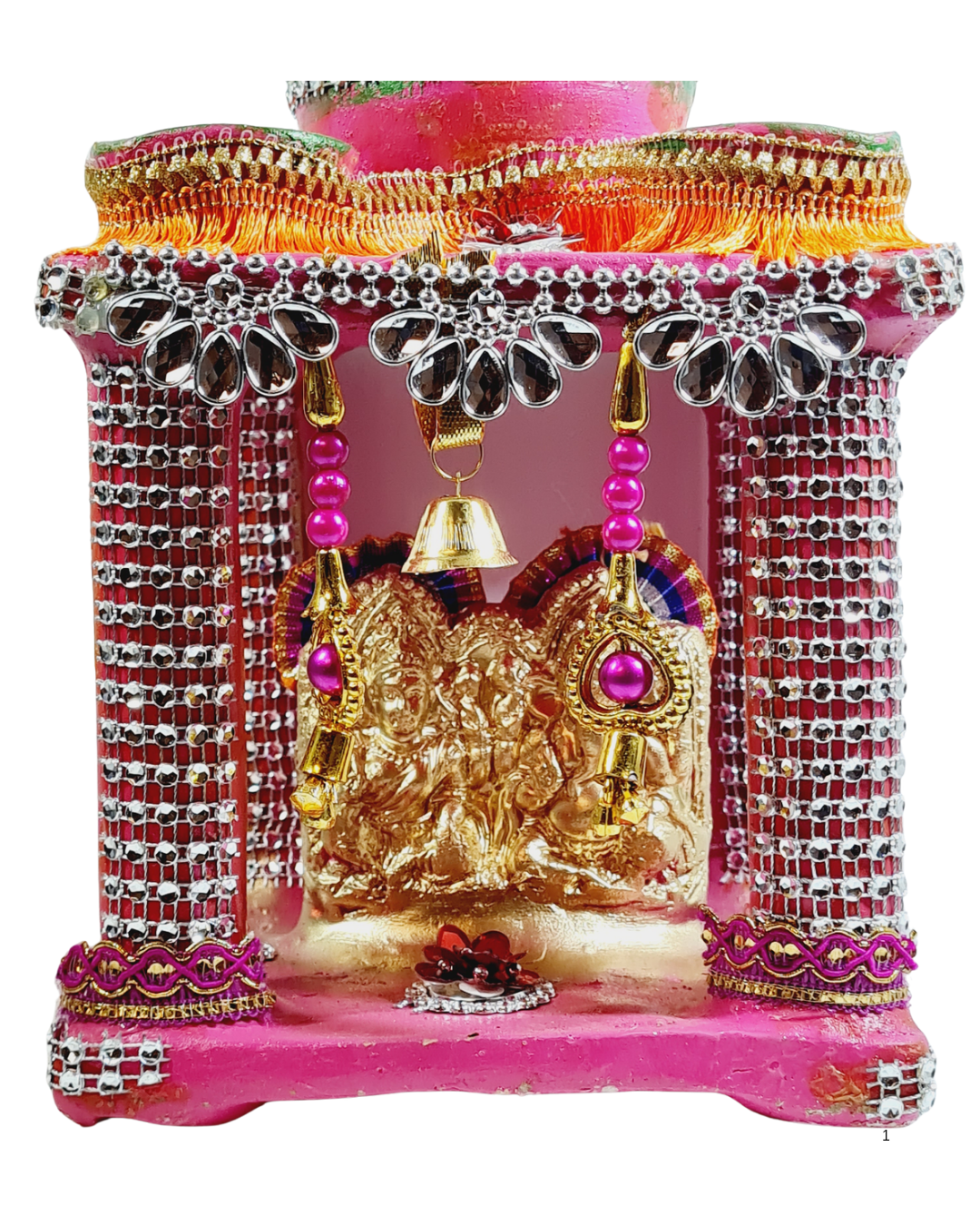 Royal Pink & Gold Lakshmi Ganesh Saraswati Hatri – Decorative Pooja Mandir