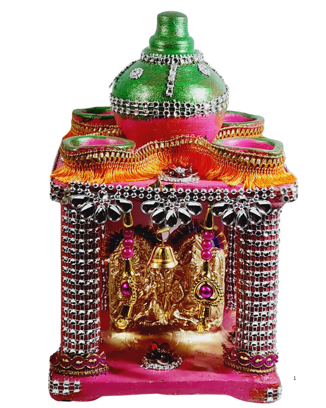 Royal Pink & Gold Lakshmi Ganesh Saraswati Hatri – Decorative Pooja Mandir
