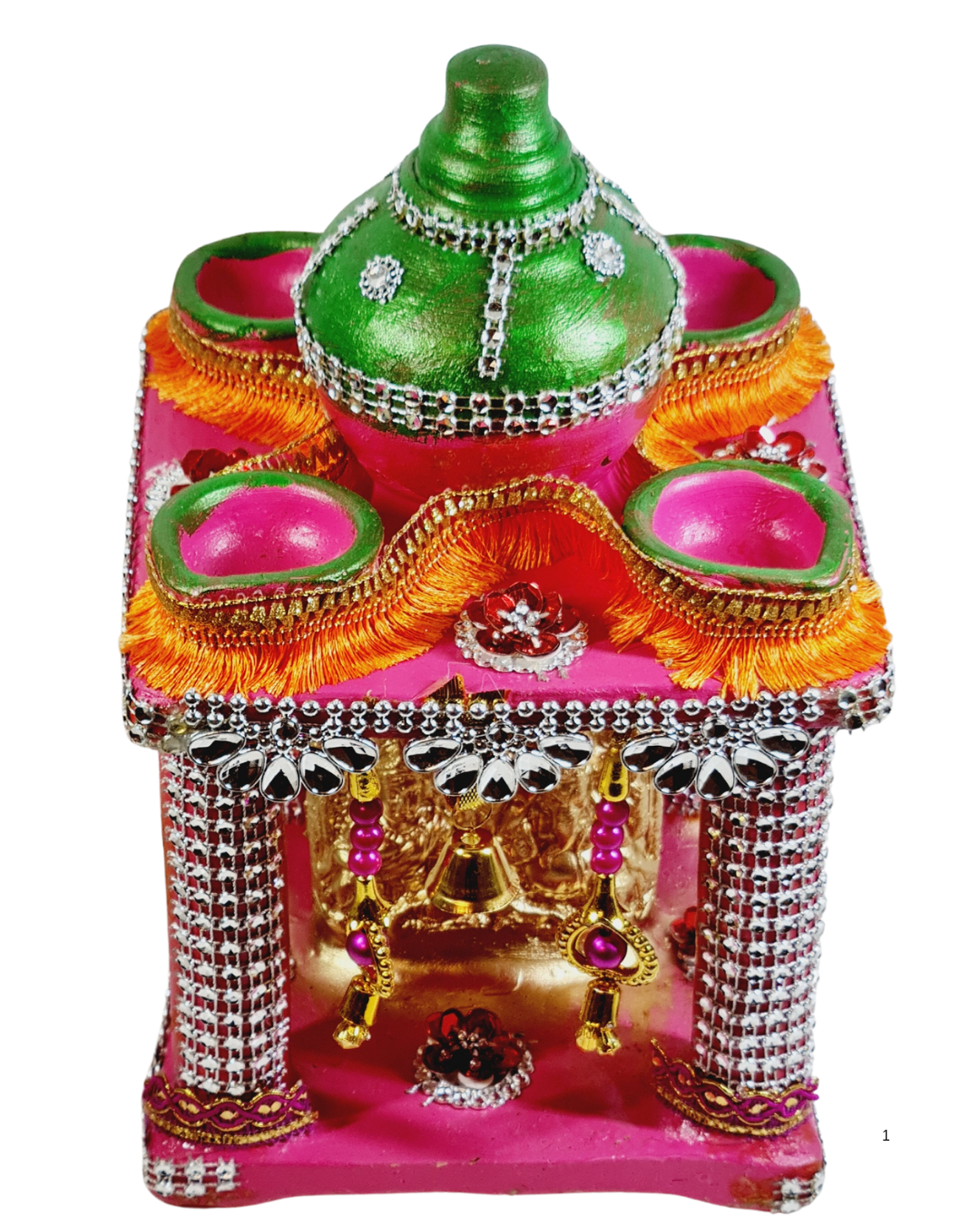 Royal Pink & Gold Lakshmi Ganesh Saraswati Hatri – Decorative Pooja Mandir