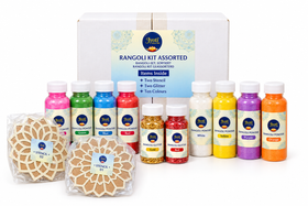Rangoli Kit with 10 colours, 2 Stencil & 2 Gliter Powders