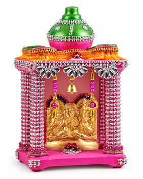 Royal Pink & Gold Lakshmi Ganesh Saraswati Hatri – Decorative Pooja Mandir