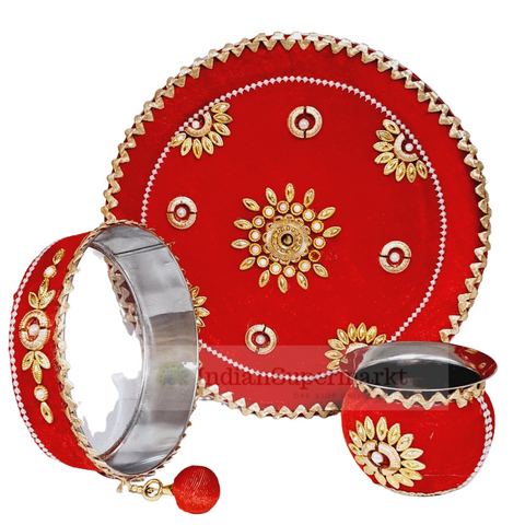 Red Karwachauth Thali Set