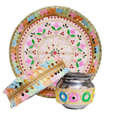 Pink Embroidery Karwachauth Thali Set