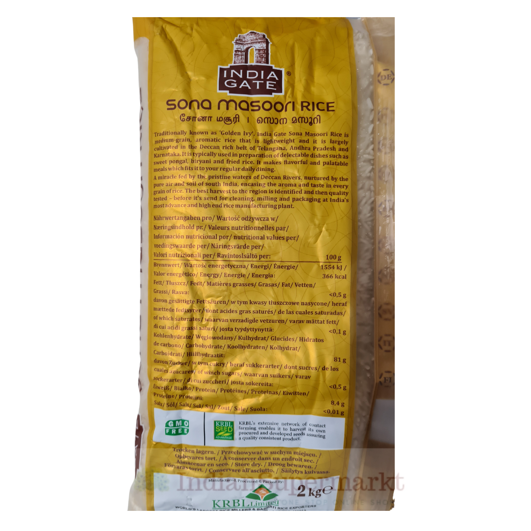 India Gate Sona Masoori Rice 2Kg - IndianSupermarkt