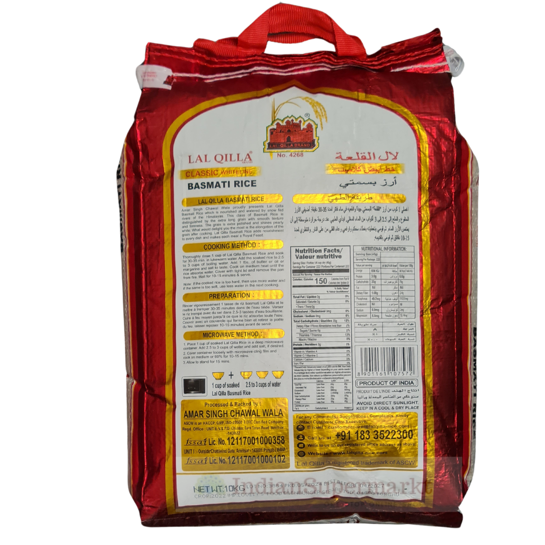 Lal Qilla Basmati Rice Classic Whiteline Ex. Long Grain Rice 10kg