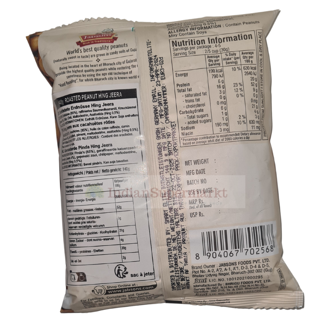 Jabsons Roasted Peanut Hing Jeera 140gm (BBD :18/02/2026 )