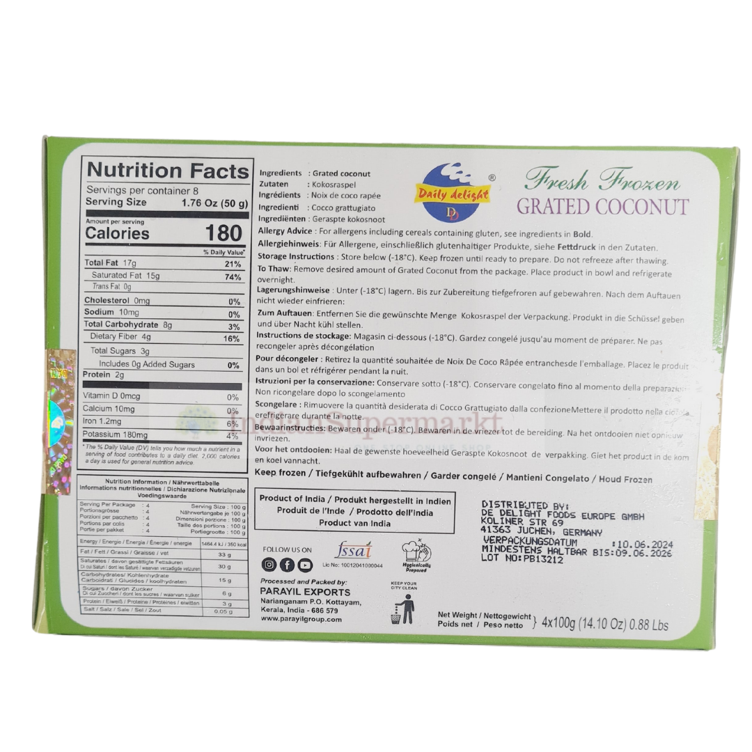 Daily Delight  Frozen Grated Coconut 4 X 100gm (Delivery in Berlin) - IndianSupermarkt