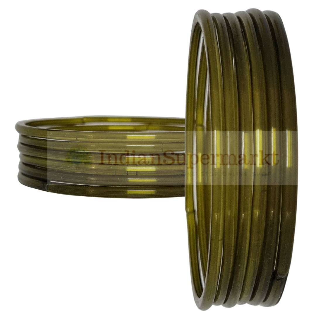 Glass Bangles Plain Olive Green - 6pc