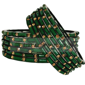 Fancy Green and Golden Gems Bangles 2.8 Size - 6Pc - IndianSupermarkt