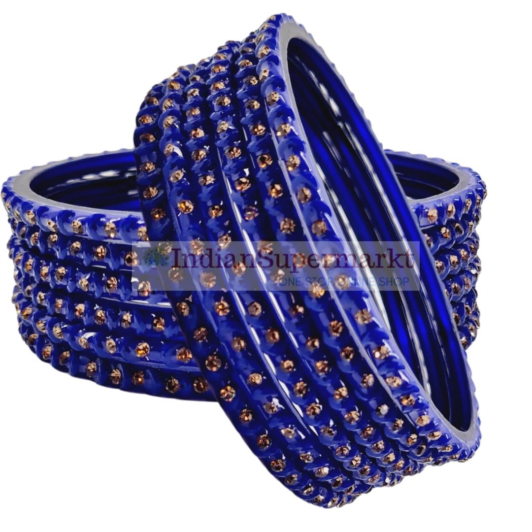 Fancy Glass Bangles Blue - 6Pc