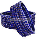 Fancy Glass Bangles Blue - 6Pc