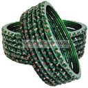 Fancy Green and Golden Gems Bangles 2.6 Size - 6Pc