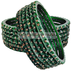 Fancy Green and Golden Gems Bangles 2.6 Size - 6Pc
