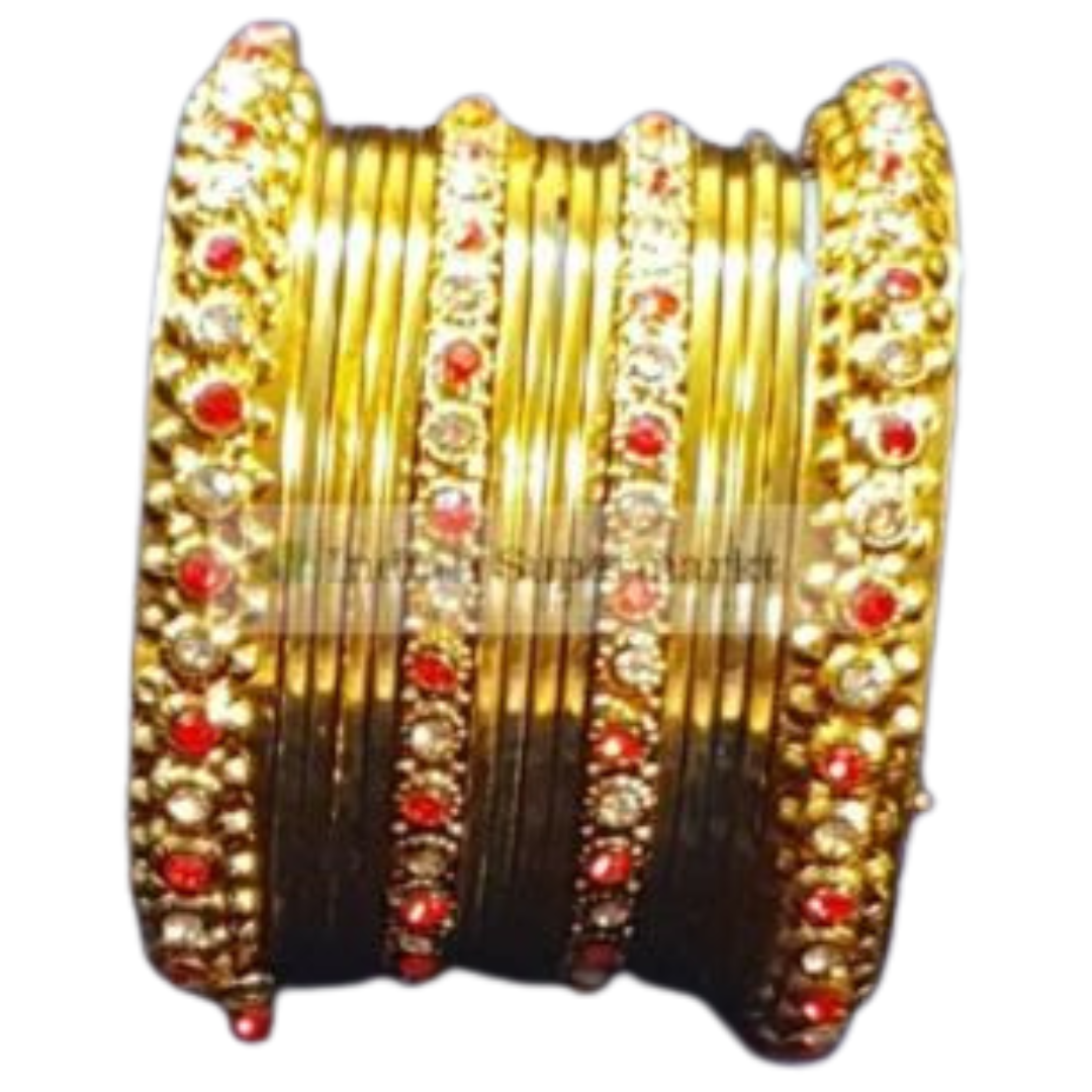 Golden Bangle Set- Red Stones - IndianSupermarkt