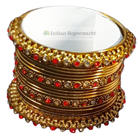 Golden Bangle Set- Red Stones - IndianSupermarkt