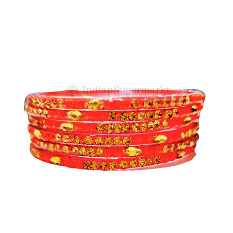 R P Fancy Red Bangles with Gems Tamatri 6 Pc
