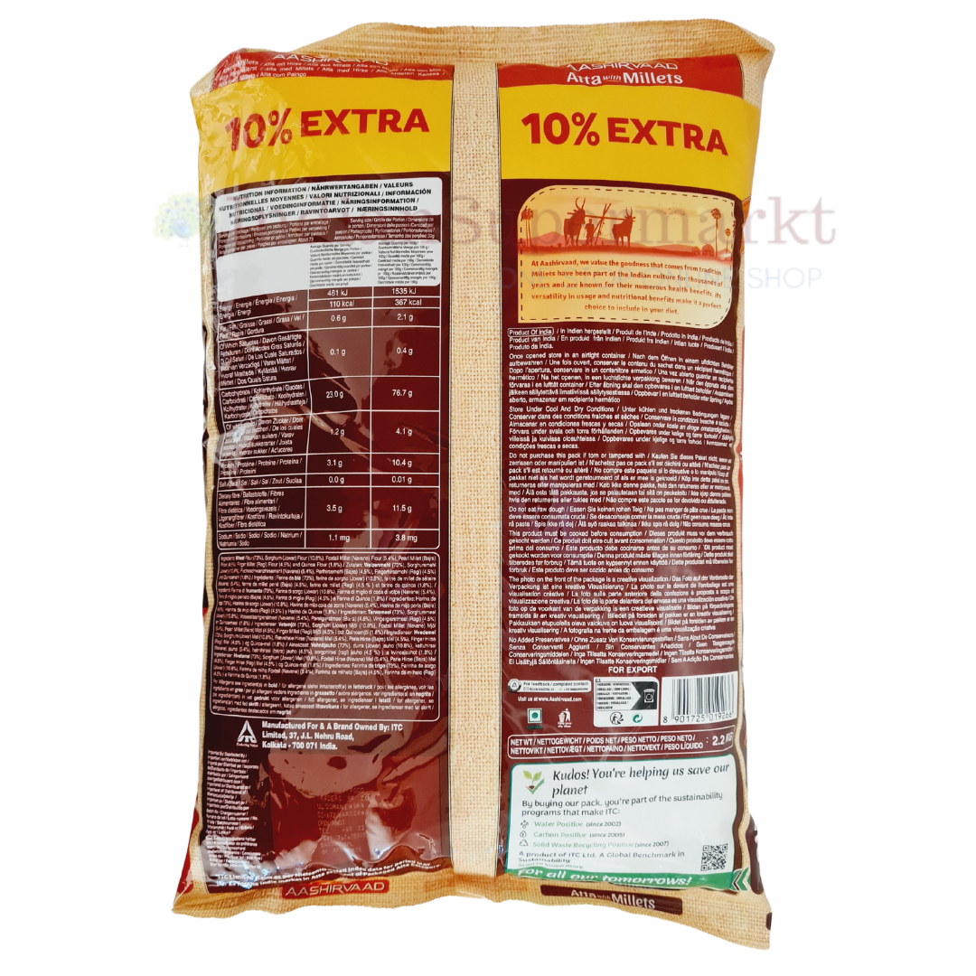Aashirvaad Atta With Millets (Export Pack) 2.2kg - IndianSupermarkt