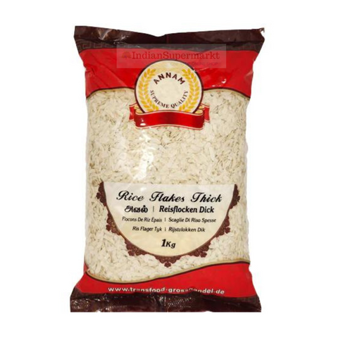 Annam Poha Rice Flakes White Thick 1Kg - indiansupermarkt