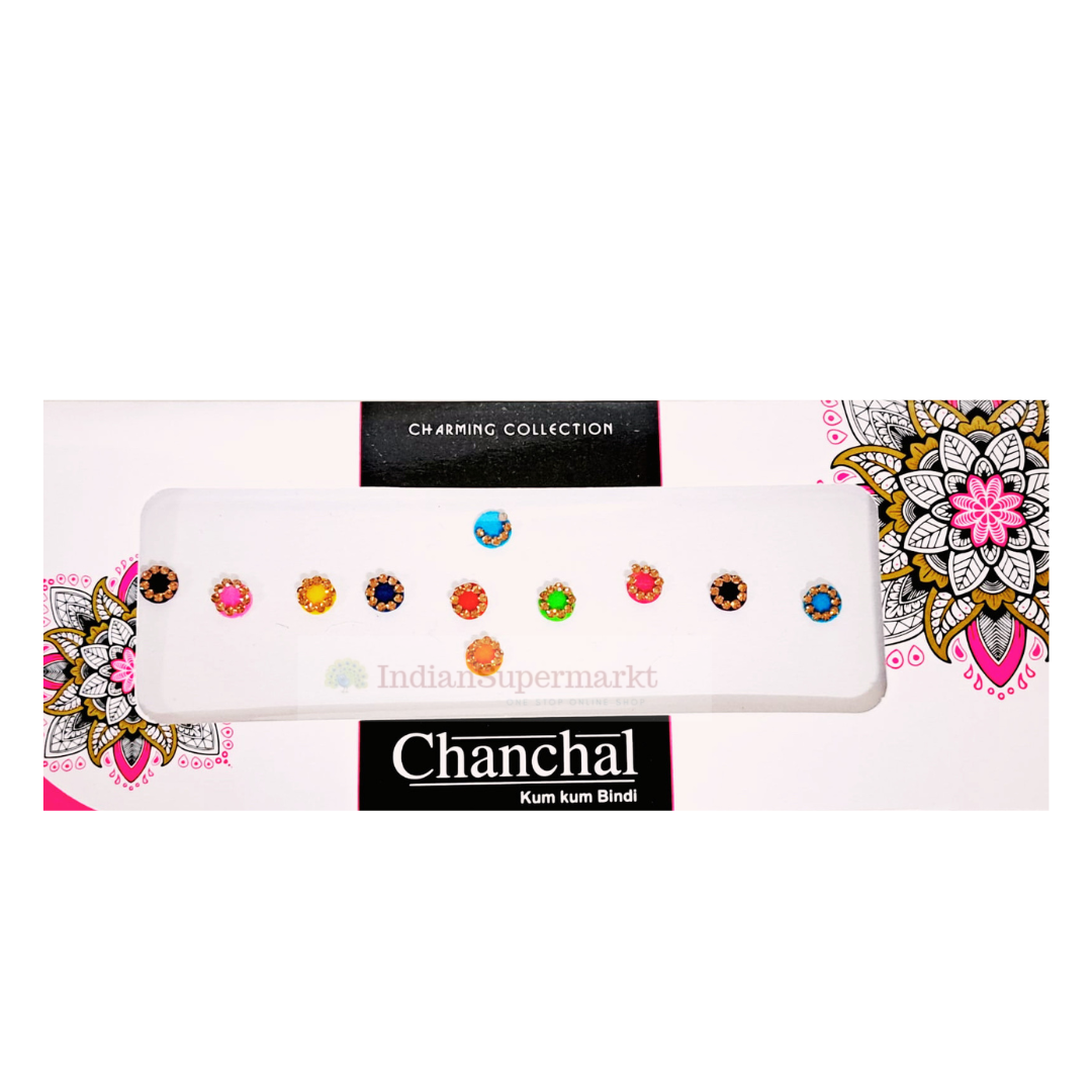 Round Multicolour Bindi with Golden Gems