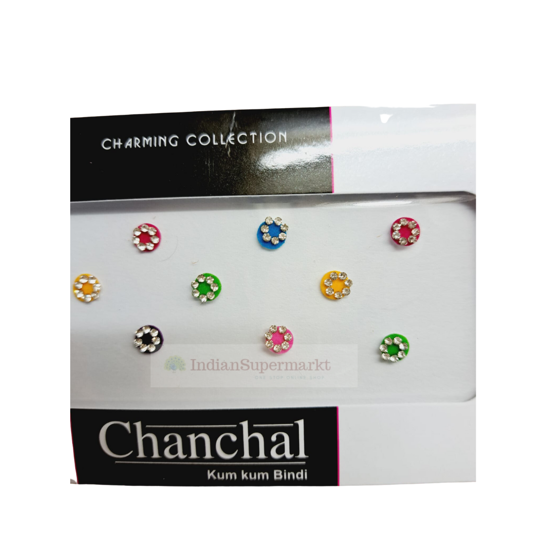 Multicolour Bindi with Silver Gems - indiansupermarkt