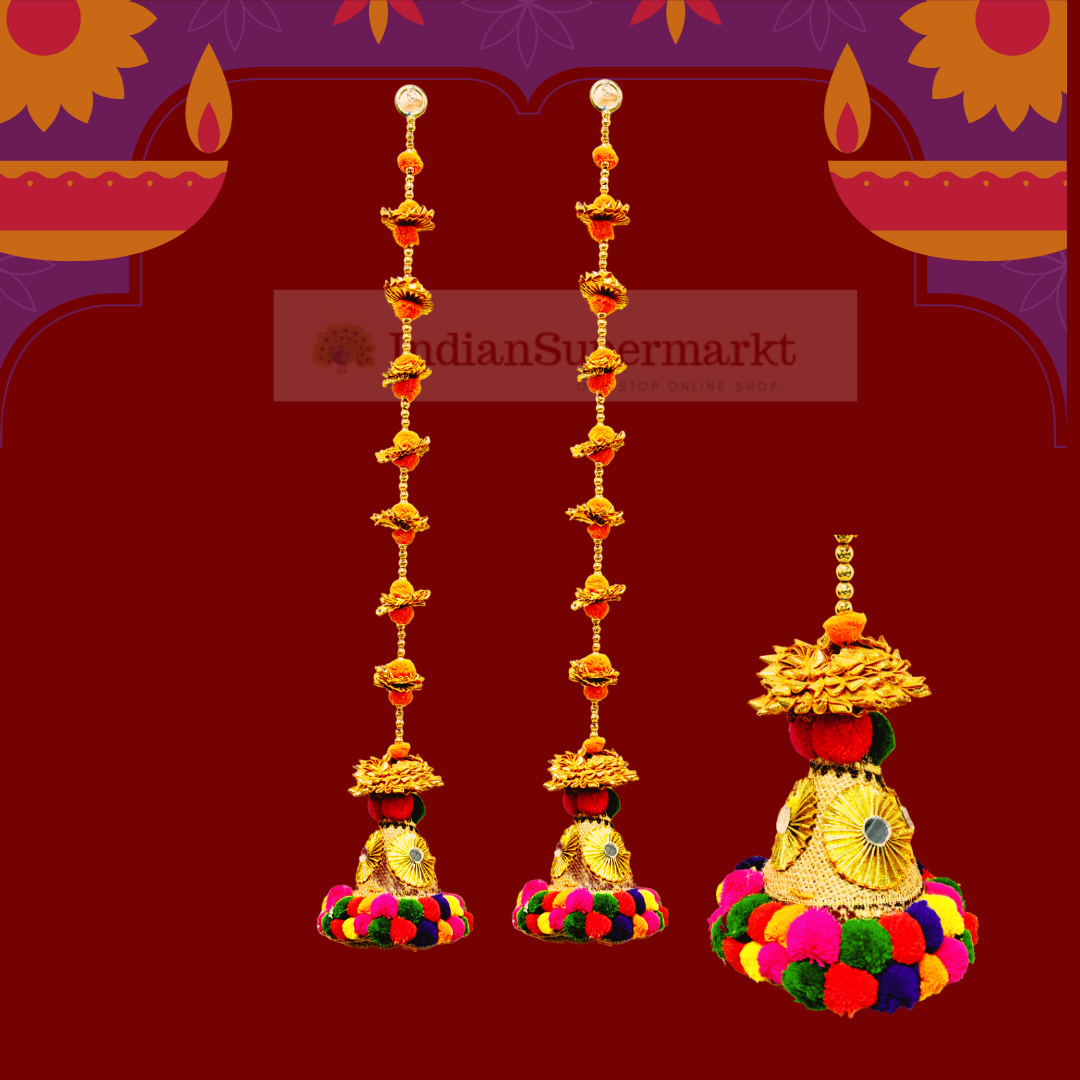 Orange Pom Pom Toran - indiansupermarkt