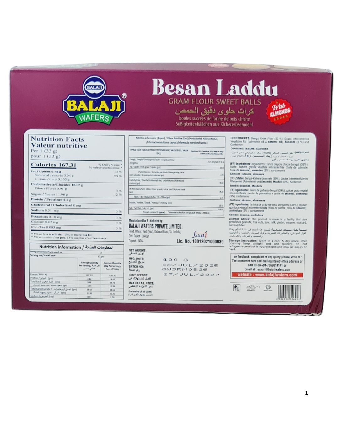 Balaji Besan Laddu With Almonds 400gm