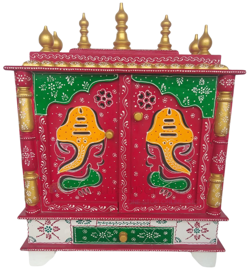 Wooden Mandir "Bhakti Bhavan" (House of Devotion) Tradional Red