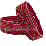 Fancy Glass  Bangles Red   6Pc