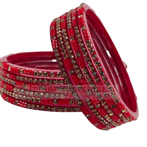Fancy Glass  Bangles Red   6Pc