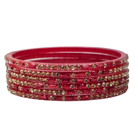 Fancy Glass  Bangles Red  6Pc