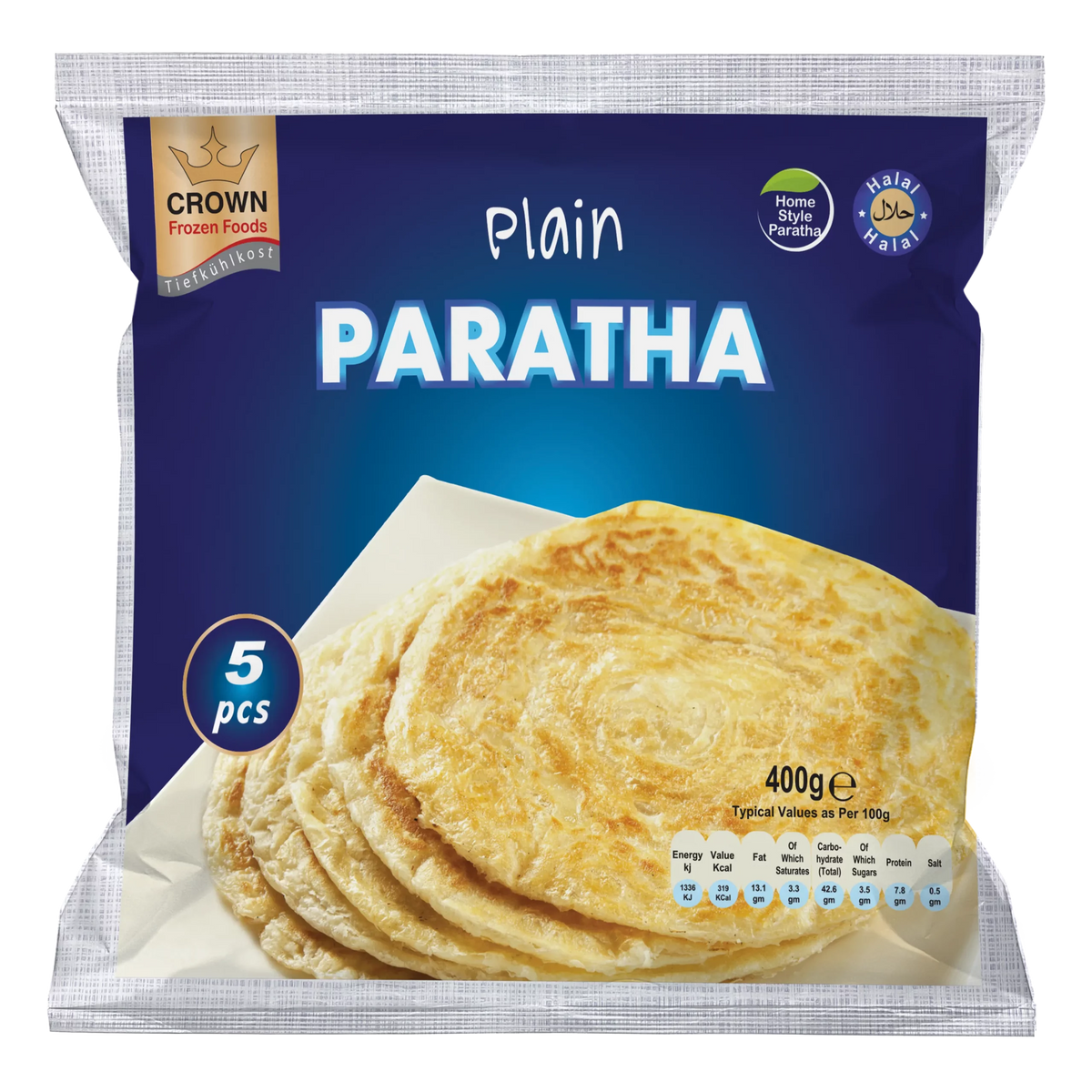 Crown Frozen Plain Paratha Family - 5pcs (Deliver only Berlin)