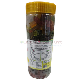 Jar of gummy bears with a yellow lid on a white background - indiansupermarkt