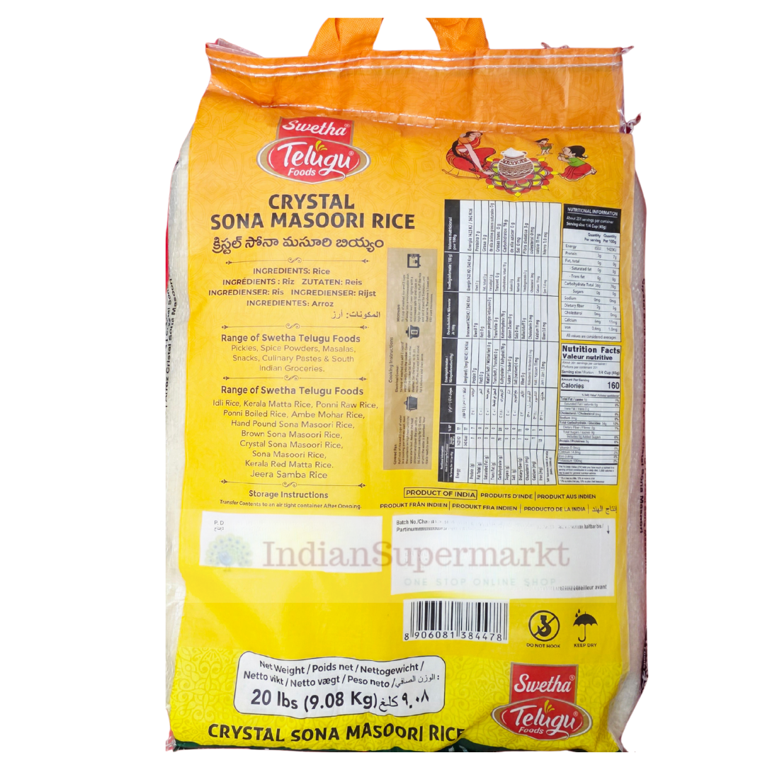 Telugu CRYSTAL Sona Masoori Rice 9,08kg