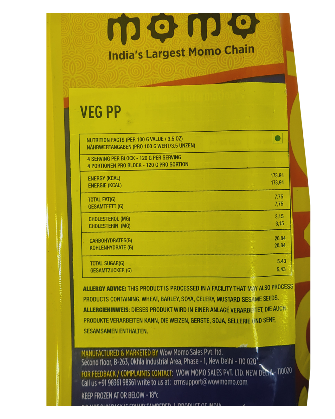Wow! momo Frozen Veg peri peri MOMOS With Chutney - 10+10pcs (Delivery in Berlin)