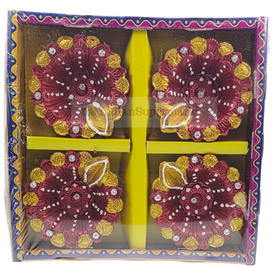 Random Design Clay Mitti Diya - Set of 4