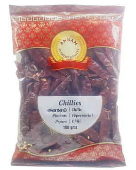 Annam Red Chillies Whole without Stem - 100gm