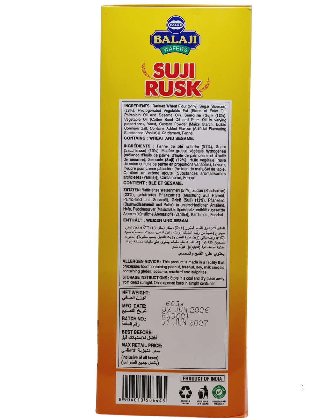 Balaji Suji rusk 600g