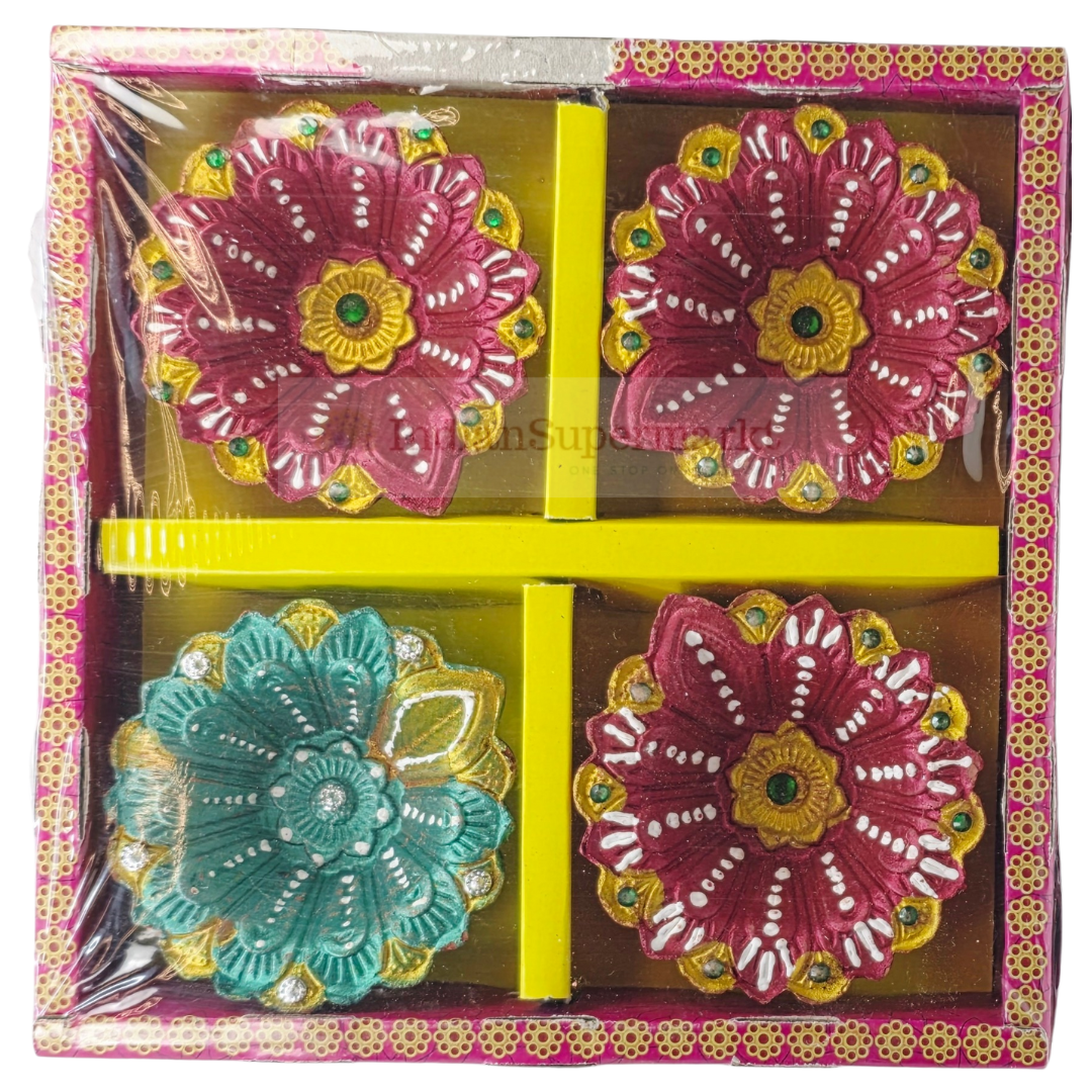 Random Design Clay Mitti Diya - Set of 4