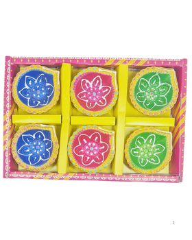 Clay Diya or  Mitti Diya Mix Colour - Set of 6