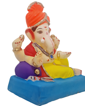 Eco Friendly Ganesha Phetawala Ganpati or Shadu Mitti Ganesha 9"