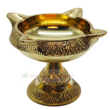 Brass Four Sided Kubar Diya with Stand