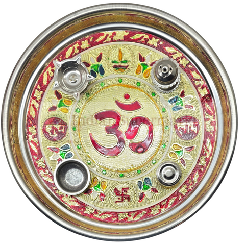 Shubh Labh Meenakari Pooja Thali Set - OM - 26cm