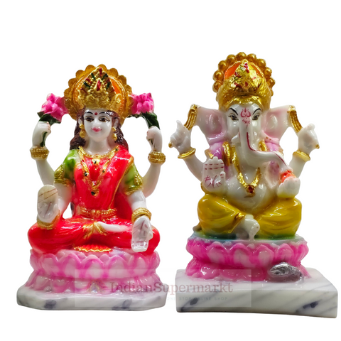 Poly Marble Laxmi Ganesh Statue Pair