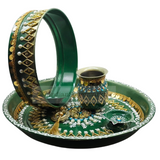 Karwachauth Thali Set with Diya on Channi - Green