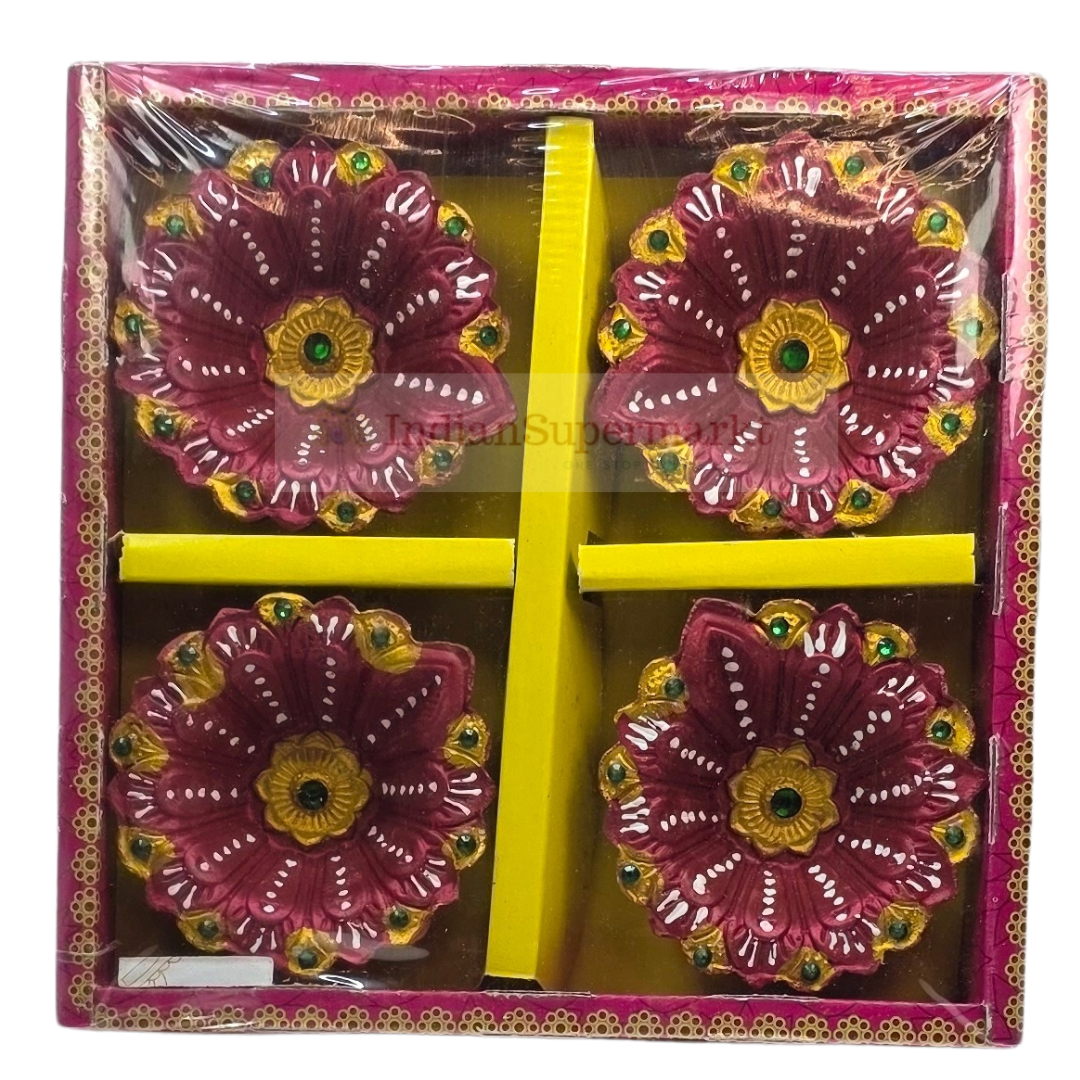 Clay Diya Set of Four - Flower Design